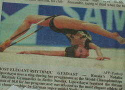 Natalia Lipkovskaya doing rhythmic gymnastics in the World Championships